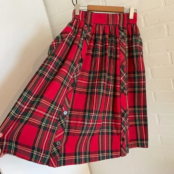 Vintage Royal Stewart Tartan Wool Pleated Skirt High Rise Le Château Size 7 - Picture 4 of 15